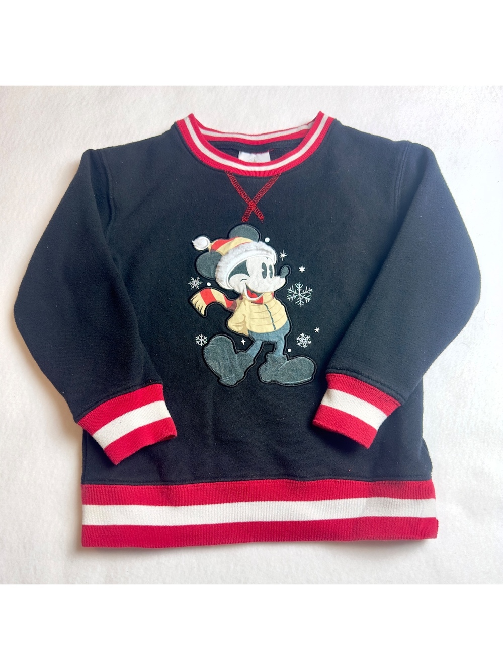 Disney Mickey Mouse Kids Christmas Sweatshirt Black Red Holiday Winter Snow